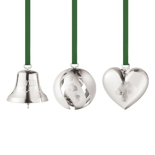 Georg Jensen Weihnachtsschmuck 2023 Geschenkset Glocke, Kugel und Herz Palladiumauflage