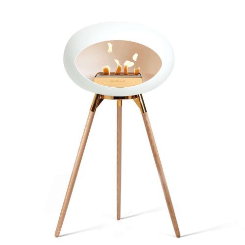 Le Feu Bioethanolkamin Ground High White/ Roségold Bowl/Soaptreated Oak Legs 79 cm