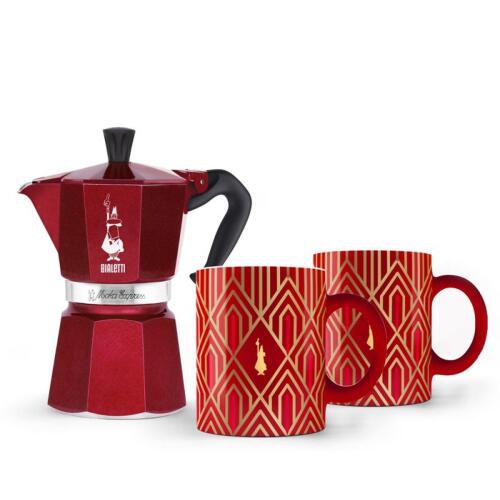 Bialetti Espressokocher Deco Glamour Moka Express für 6 Tassen und zwei Becher