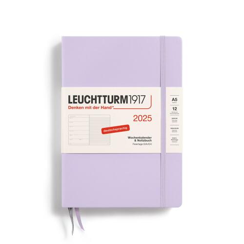 Leuchtturm1917 Wochenkalender 2025 & Notizbuch Medium A5 Hardcover Lilac Liniert