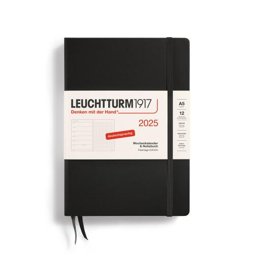 Leuchtturm1917 Wochenkalender 2025 & Notizbuch Medium A5 Hardcover Schwarz Dotted